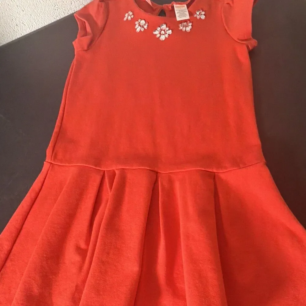 Gymboree Girls Size 8 Red Fit & Flare Knee Dress Short Sleeve Rhinestone